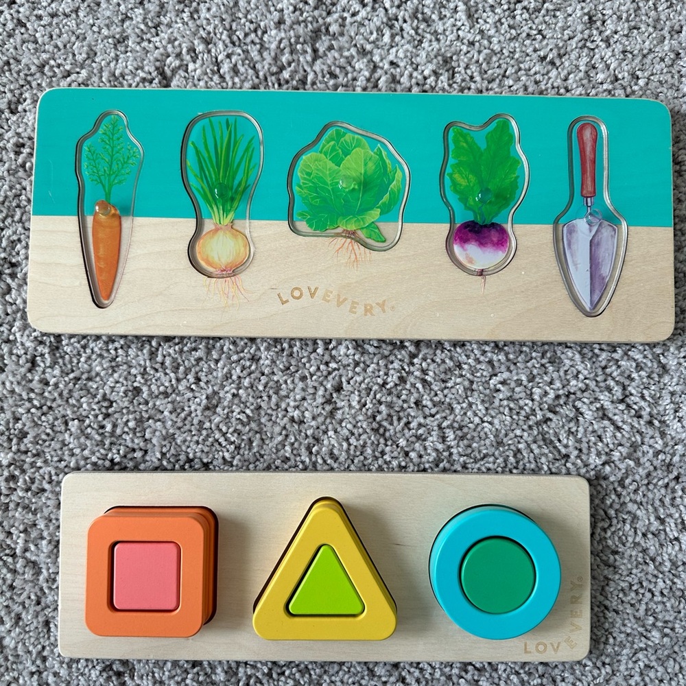 Lovevery puzzles- community garden & geo shapes